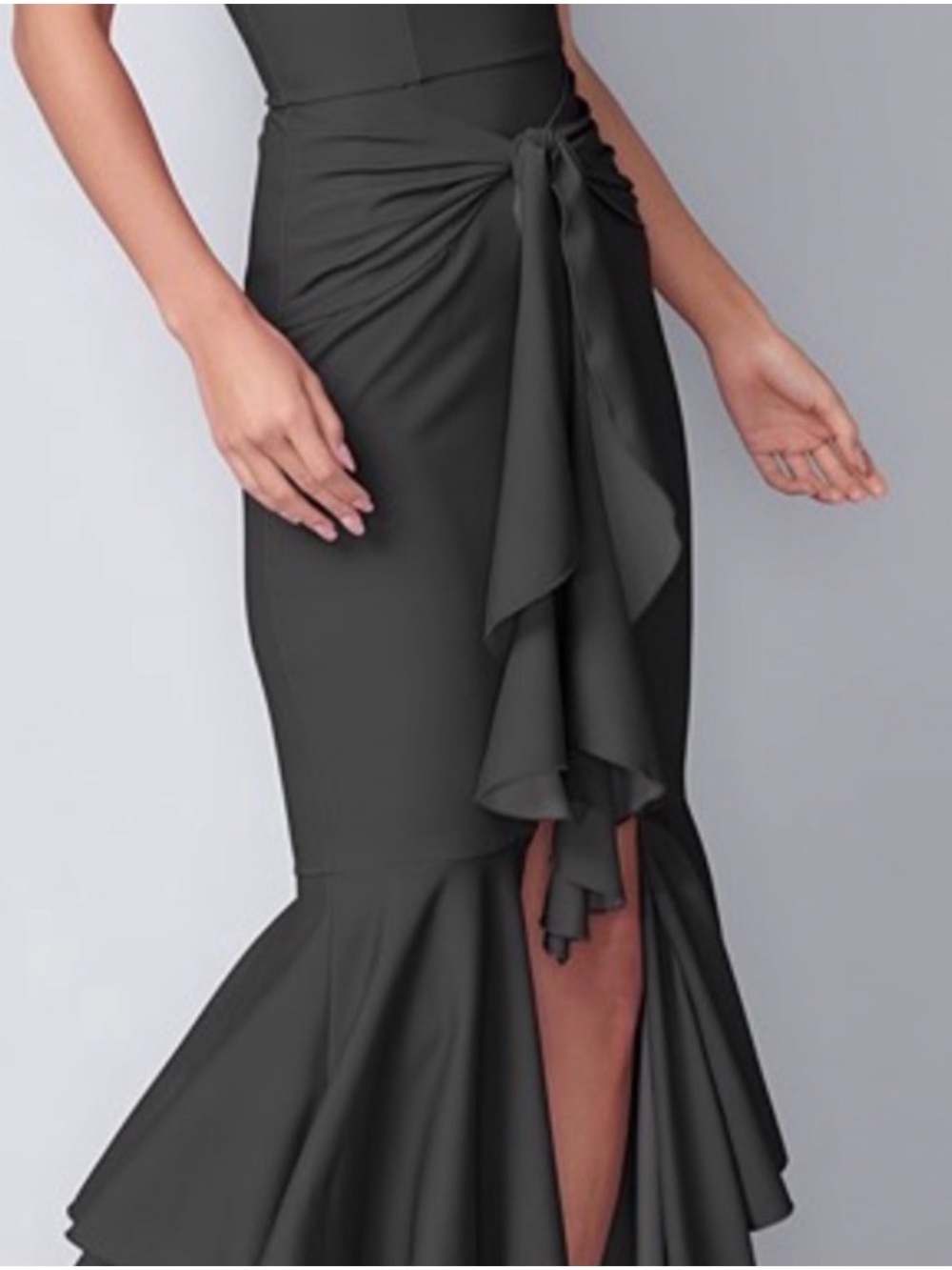 VENUS Black Spaghetti-Strap Tiered Maxi Dress with Waist Tie